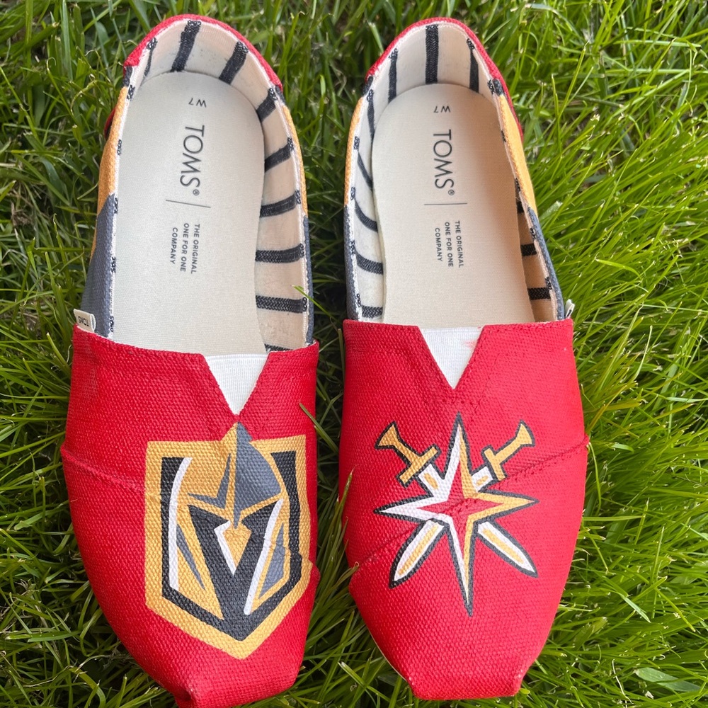 TOMS Kids Red Canvas Shoes Golden Knights theme